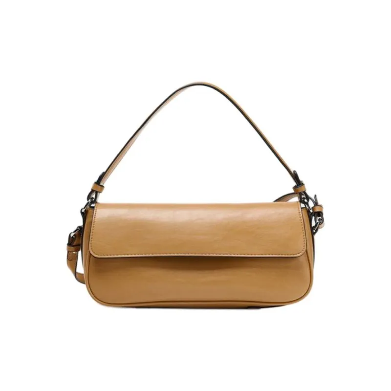 ZARA Polyurethane One Shoulder Handbag Women's Dark Brown Yellow-0