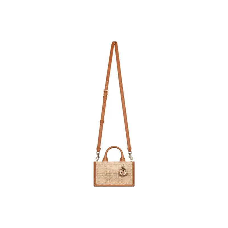 DIOR Book Tote Cow Leather Shoulder Bag, Crossbody Bag, Handbag Mini Women's Brown & Beige-3