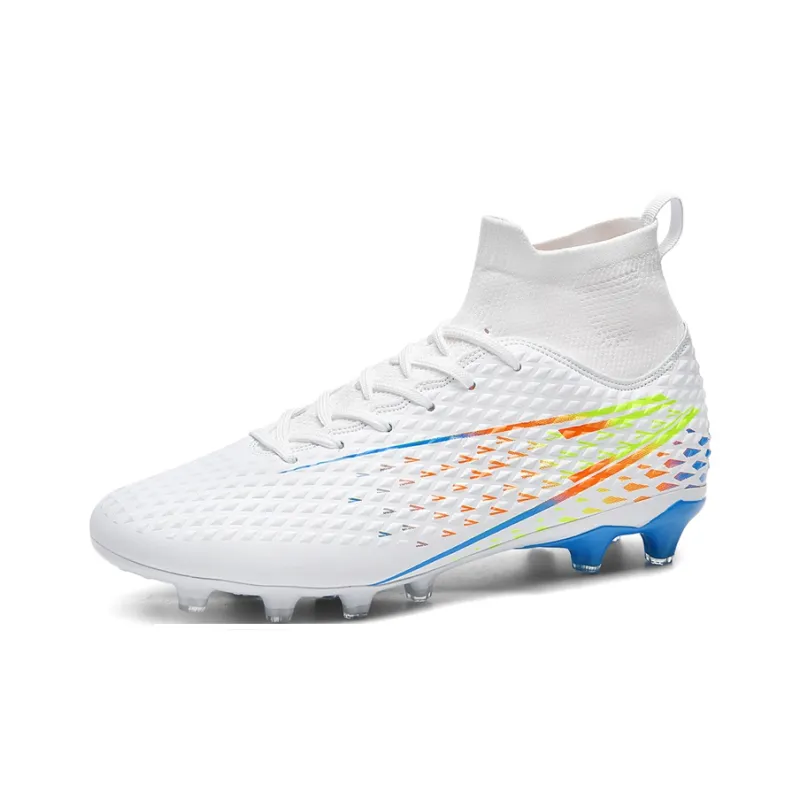 Kuding Soccer Shoes Unisex High Top Black/White/Aqua-8