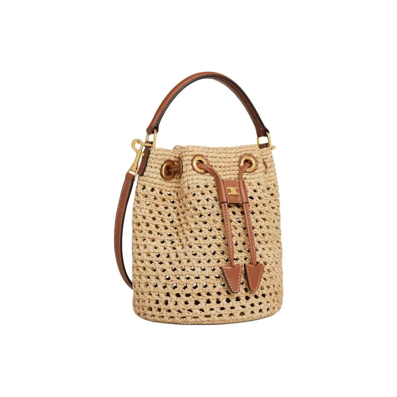CELINE Plant Material Bucket Bag, Shoulder Bag, Crossbody Bag, Handbag Women's Natural & Tawny-1
