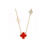 999 Fine Silver Four-Leaf Clover Agate Necklace, Red
