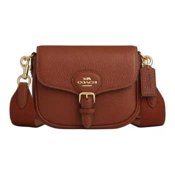 COACH Amelia Soft Pebbled Leather Saddle Bag Shoulder Bag Crossbody Bag Small Size Women's Gold Wood & Red