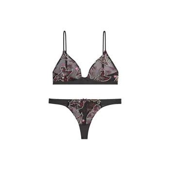 KITH Women's Embroidered Bra & Thong Set Black
