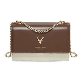Narandu Cow Leather Chain Bag Shoulder Bag Tofu Bag Crossbody Bag Small Size Women's White & Jasper/White & Coffee