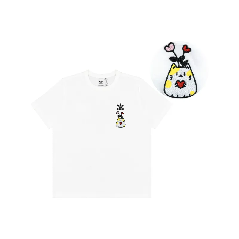 Adidas Originals Extraordinary American Vintage Loose Fit Crew Neck Short Sleeved T Shirts Unisex White-0