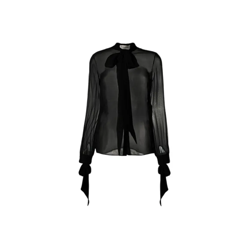 SAINT LAURENT Bow-detailed Sheer Silk Blouse-0