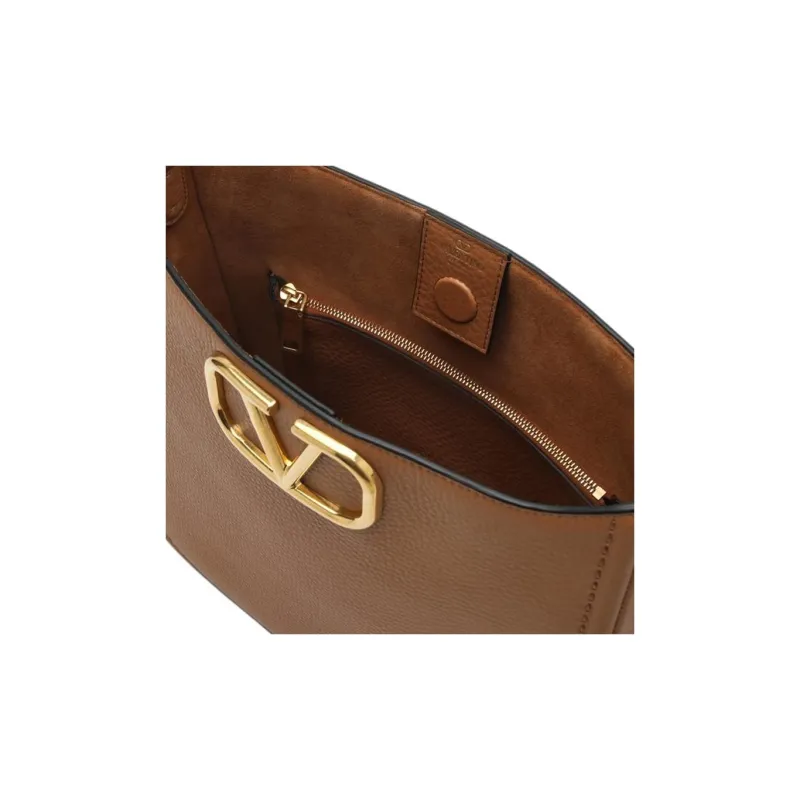 Valentino ALLTIME Calfskin Shoulder Bag Women's Almond Beige Brown-3