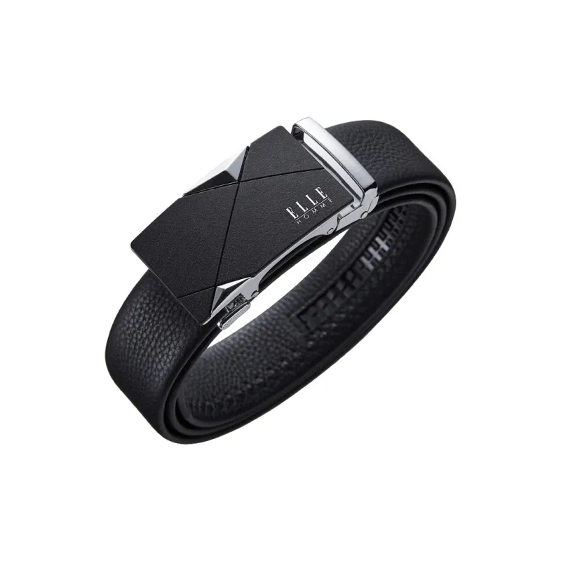 ELLE HOMME Top Grain Cow Leather Business Workplace Etiquette Elegance Belt Men's Gunmetal Width 3.5CM-14