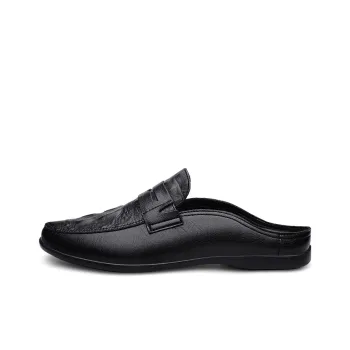 Wen Nai Closed Toe Slippers Men's Black Crocodile Pattern