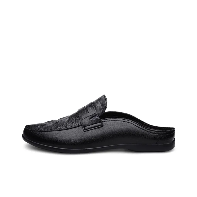 Wen Nai Closed Toe Slippers Men's Black Crocodile Pattern-0