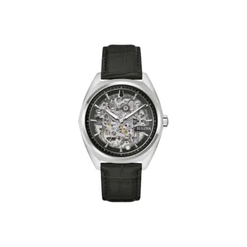 BULOVA Wrist Watch Automatic Mechanical Movement Cow Leather Strap 41mm Cut Out Dial Men's Watches