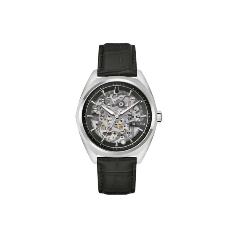 BULOVA Wrist Watch Automatic Mechanical Movement Cow Leather Strap 41mm Cut Out Dial Men's Watches-0