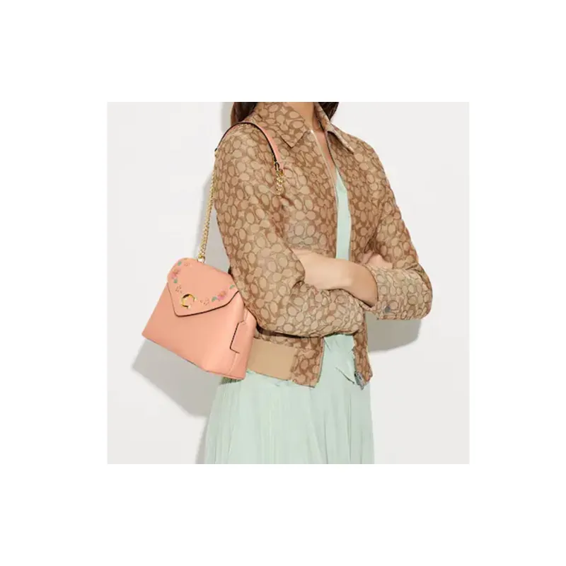 COACH Tammie Pebbled Leather With Nappa Leather Shoulder Bag Crossbody Bag Large Size Women's Nude Pink-3