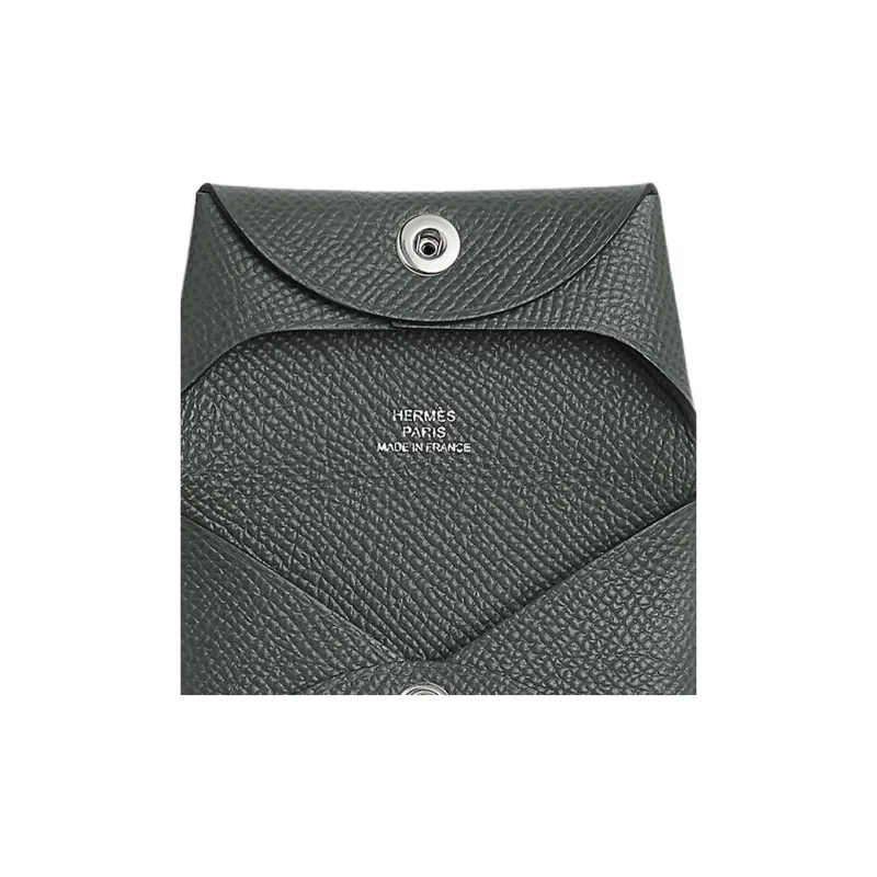 HERMES Bastia Epsom Calfskin Coin Purse Women's Dark Green-2