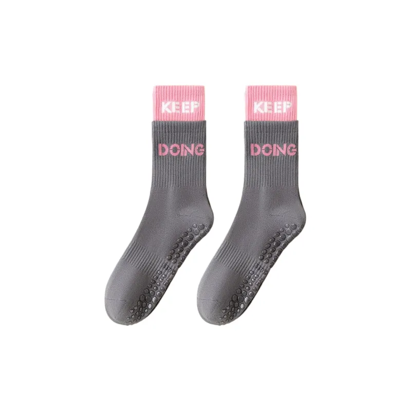 TLXT Mid Calf Socks Women's Anti Slip Silicone Sole Sports Pilates Floor Socks-5