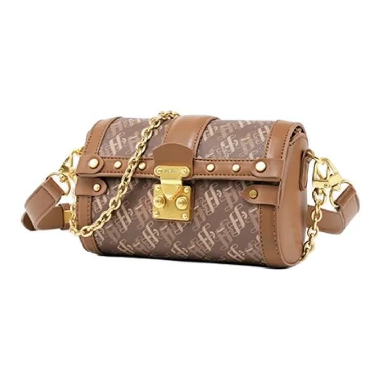 Folli Follie PU Babylon Cylinder Bag, Crossbody Bag, Shoulder Bag Medium Size Women's Latte/Milk Coffee-1