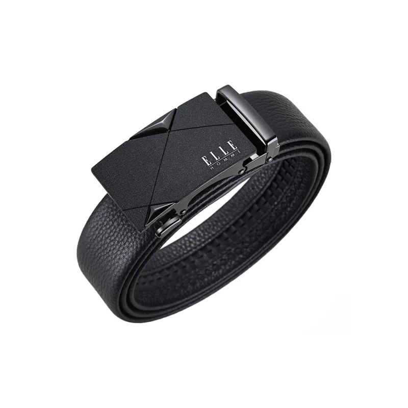 ELLE HOMME Top Grain Cow Leather Business Workplace Etiquette Elegance Belt Men's Gunmetal Width 3.5CM-0