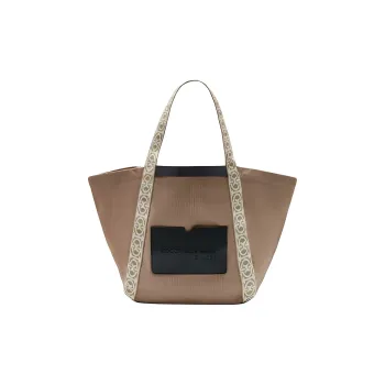 COCCINELLE Cotton Tote Bag, Shopping Bag, Shoulder Bag Women's Khaki