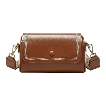 Narandu Cow Leather Patchwork Synthetic Leather Cylinder Bag Shoulder Bag Crossbody Bag Small Size Women's Brown/Black