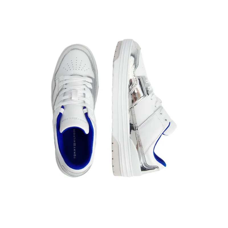 Tommy Hilfiger Trainers Abrasion Resistant Breathable Low Top Basketball Shoes Women's White Silver-2