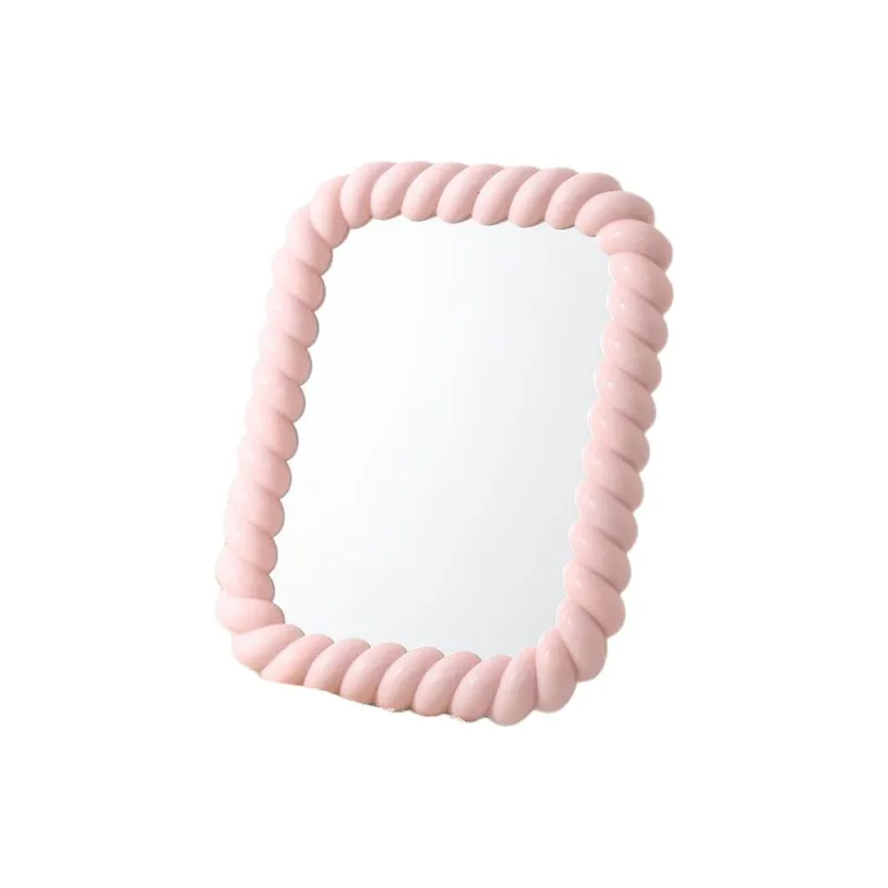 XIAOLITONGXUE Cute Cream Style HD Makeup Mirror, Round Desktop Portable Cream Style Office Movable Mirror-4