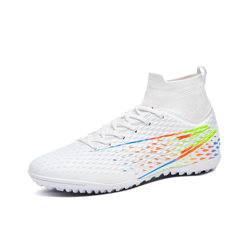Kuding Soccer Shoes Unisex High Top Black/White/Aqua-34