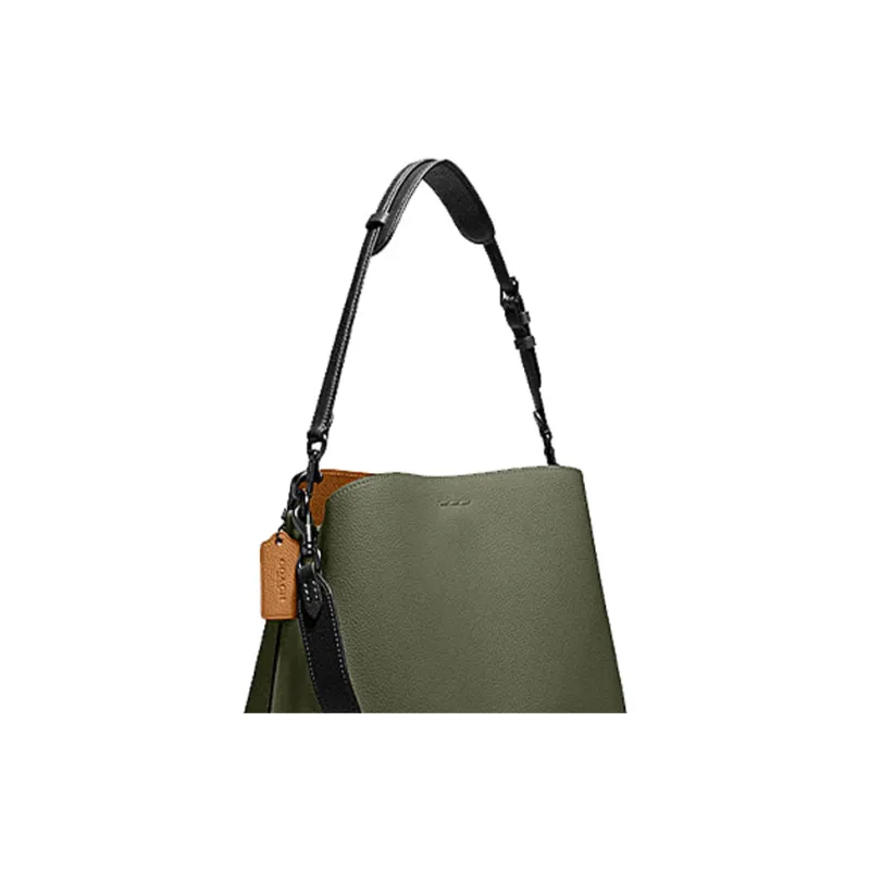 COACH Willow Pebble Texture Cow Leather Bucket Bag, Shoulder Bag Women's Green-3