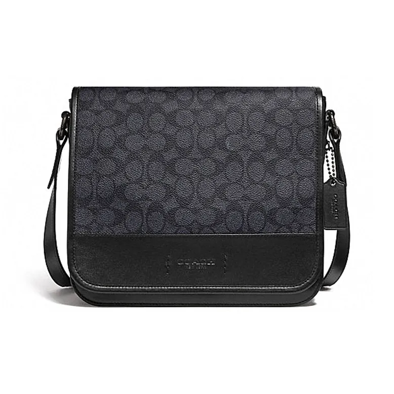 COACH Gotham Canvas With Calfskin Messenger Bag, Shoulder Bag, Crossbody Bag Medium Size Men's Charcoal Black-0