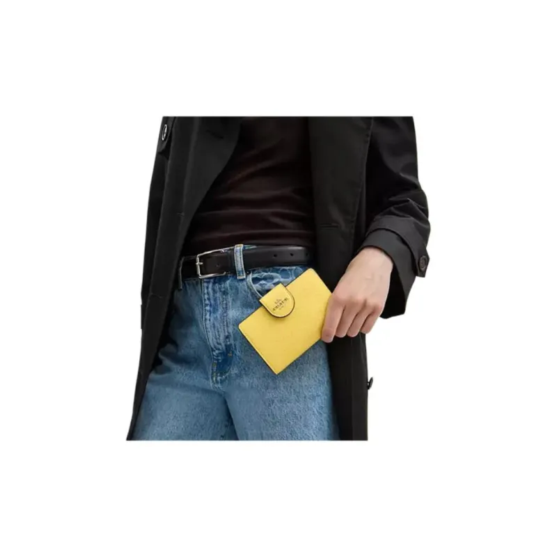 COACH Leather Wallet Medium Size Women's Yellow-3