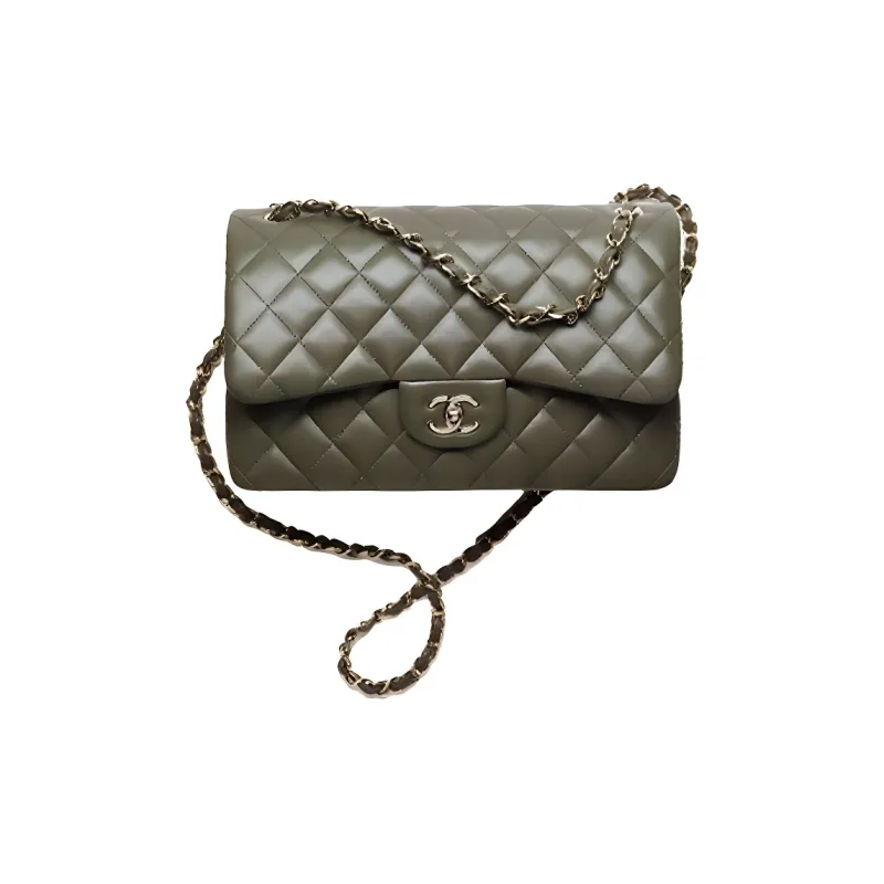 CHANEL Classic Flap CF Sheepskin Shoulder Bag, Crossbody Bag Tubas Women's Khaki-0
