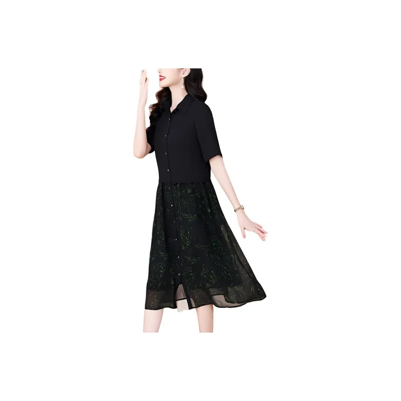 Flowers In Water Short Sleeved Dress Women's-1