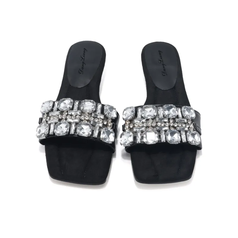 Be Good Rubber Metal Rhinestone Abrasion Resistant Slide Slippers Women's-2