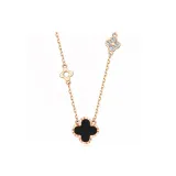 999 Fine Silver Four-Leaf Clover Agate Necklace, Black