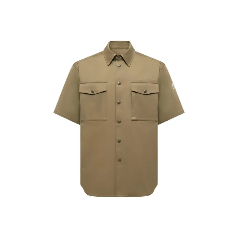 Moncler FW25 Cotton Gabardine Short Sleeve Shirt Men's Olive Green-0