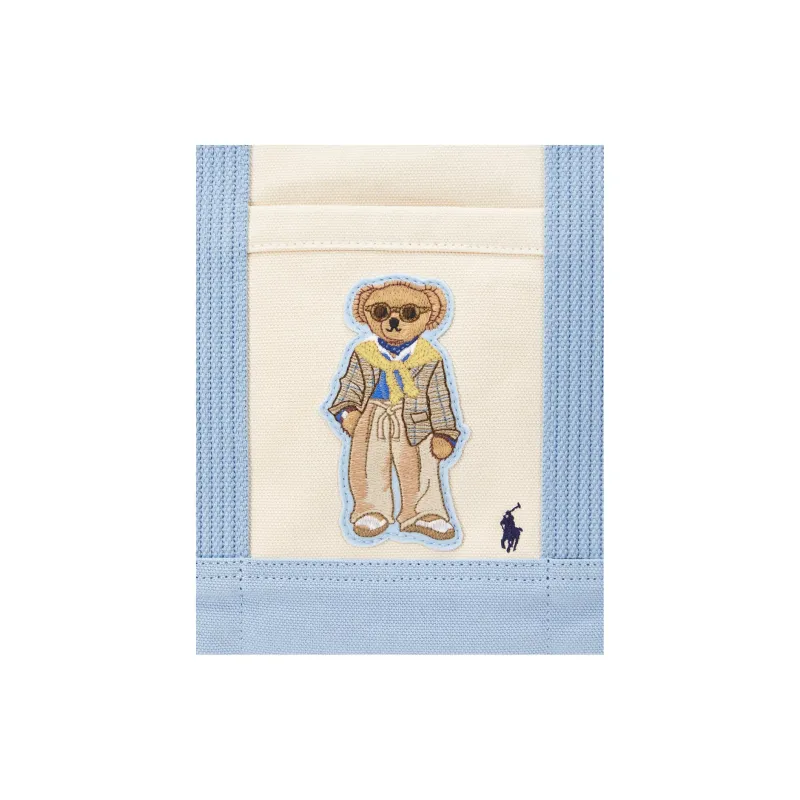 Polo Ralph Lauren Fabric Tote Bag, Shopping Bag, Handbag Trumpets Women's Light Umber & Blue-4