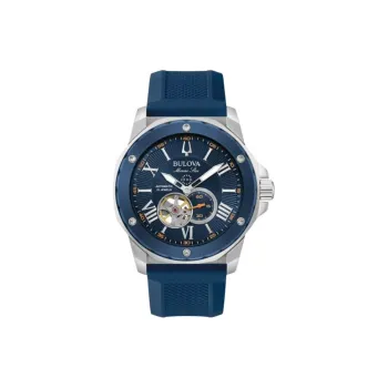 BULOVA Wrist Watch Automatic Mechanical Movement Rubber Strap 45mm Blue Dial Men's Watches