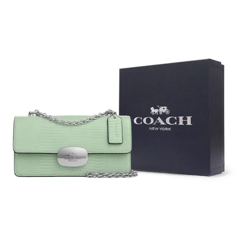 COACH Eliza Leather Shoulder Bag Crossbody Bag Small Size Women's Silver & Light Green-6
