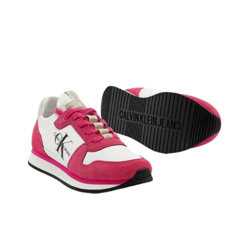 CKJ CALVIN KLEIN JEANS Runner Low Top Casual Shoes Women's White & Pink-4