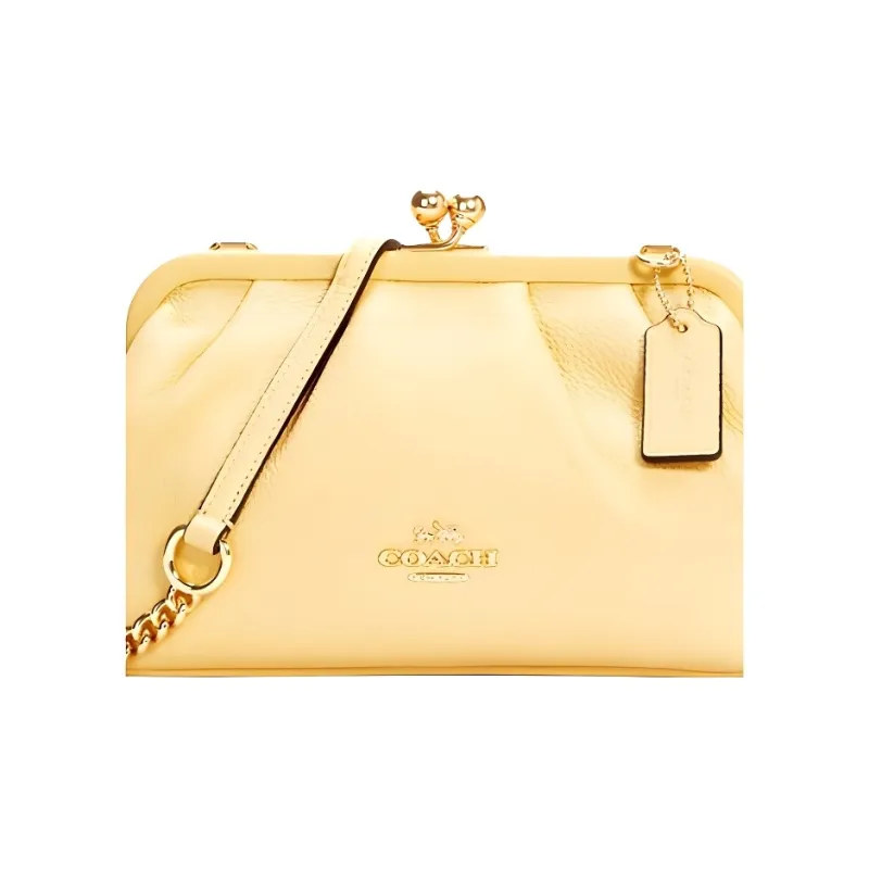COACH Kisslock Leather Crossbody Bags Women's Macaron Yellow-2