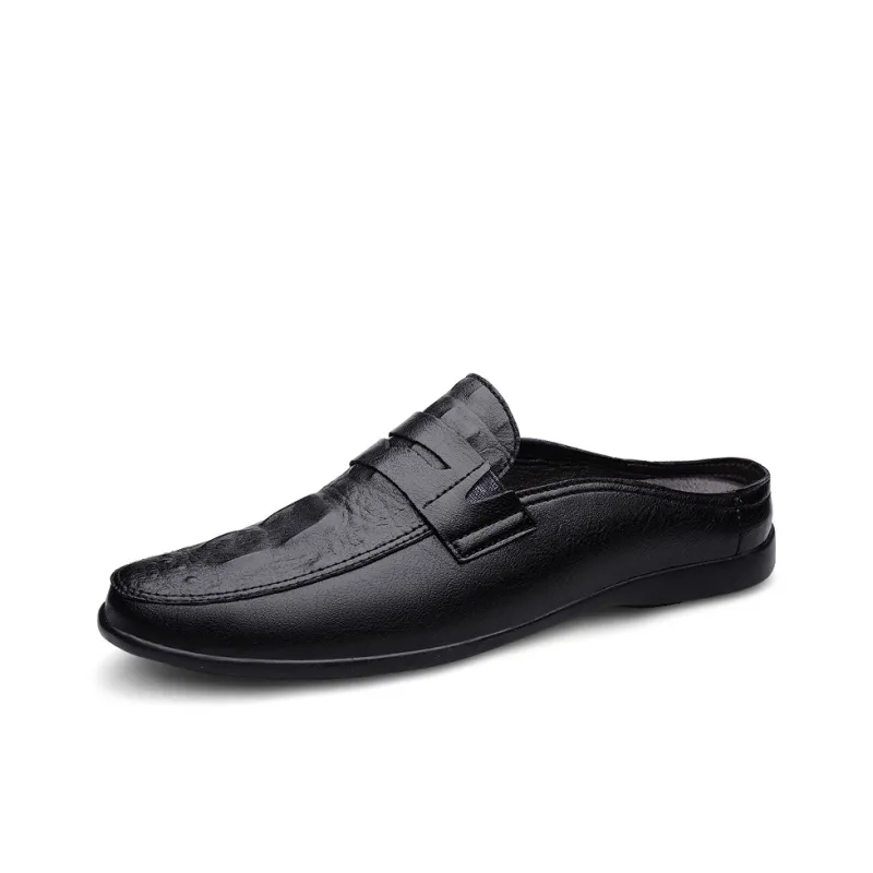 Wen Nai Closed Toe Slippers Men's Black Crocodile Pattern-1