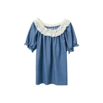 3COLOUR Chiffon Shirts Women's Marine Blue