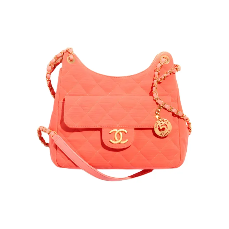 CHANEL HOBO Tmall Genie Wool Jersey Knitted Fabric Hobo Bag Crossbody Bag Shoulder Bag Medium Size Women's Light Orange-0