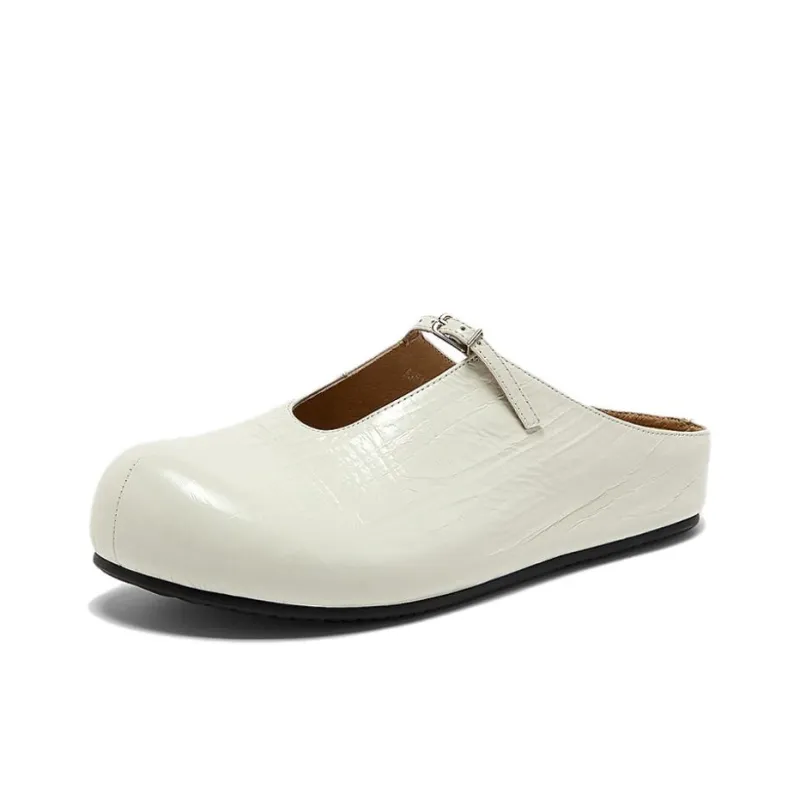 BATA Rubber Sole Leather Patchwork Quiet Closed Toe Slippers Women's-5