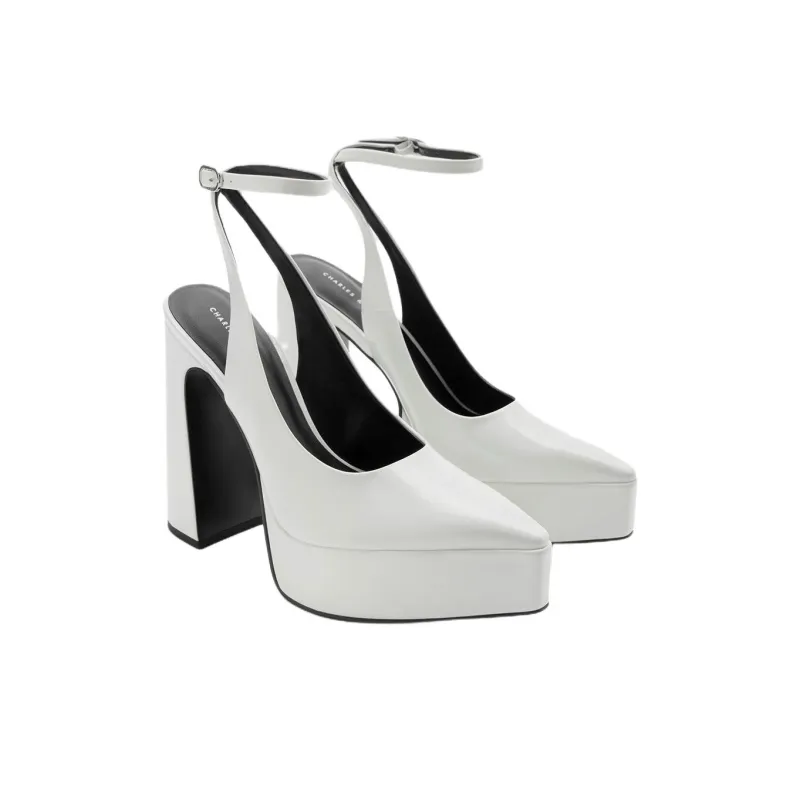CHARLES&KEITH Guinevere Chunky Heel High Heels 13.1cm Women's White-2