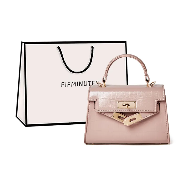 15 MINS Synthetic Leather Kelly Bag, Shoulder Bag, Crossbody Bag, Handbag Regular Women's Pink/White/Black-8