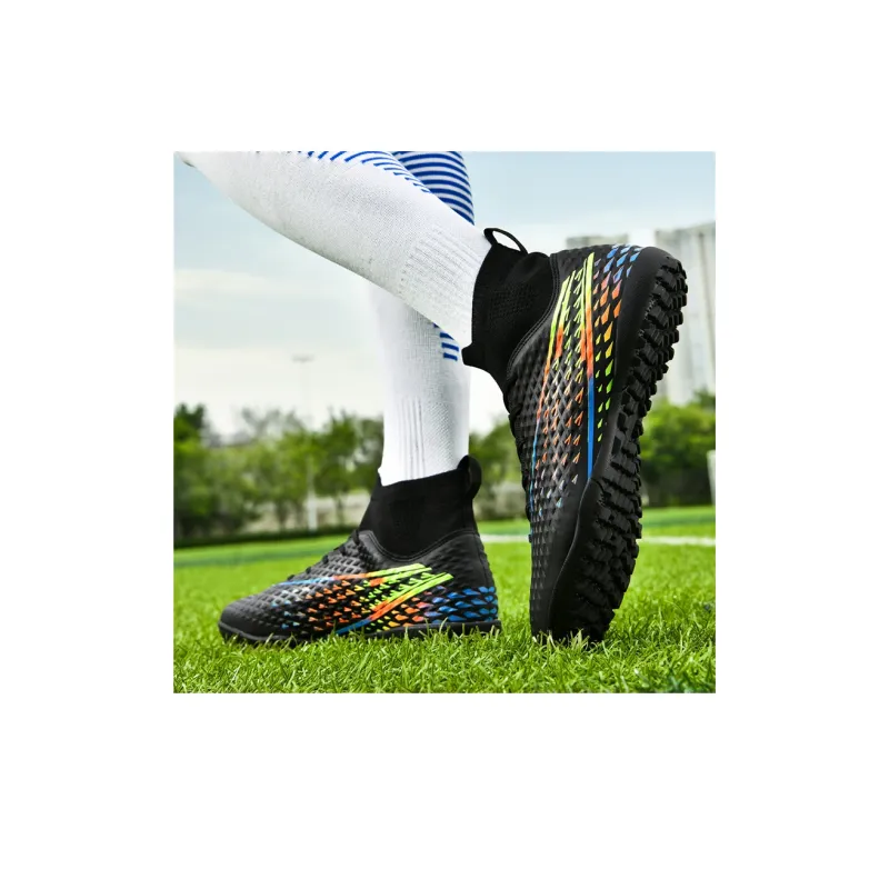 Kuding Soccer Shoes Unisex High Top Black/White/Aqua-3