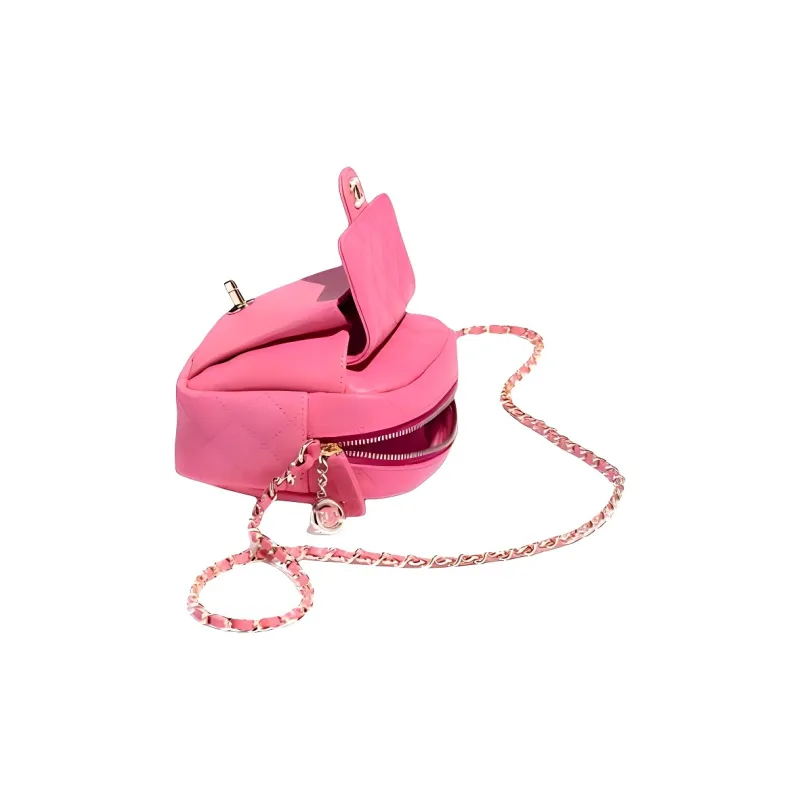 CHANEL Grain Embossed Litchi Grain Cow Leather Camera Bag, Shoulder Bag, Crossbody Bag Women's Peach Pink-3