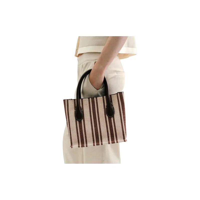 ZARA Jute With Cotton Shoulder Bag, Crossbody Bag, Handbag Women's Brown & Beige-5