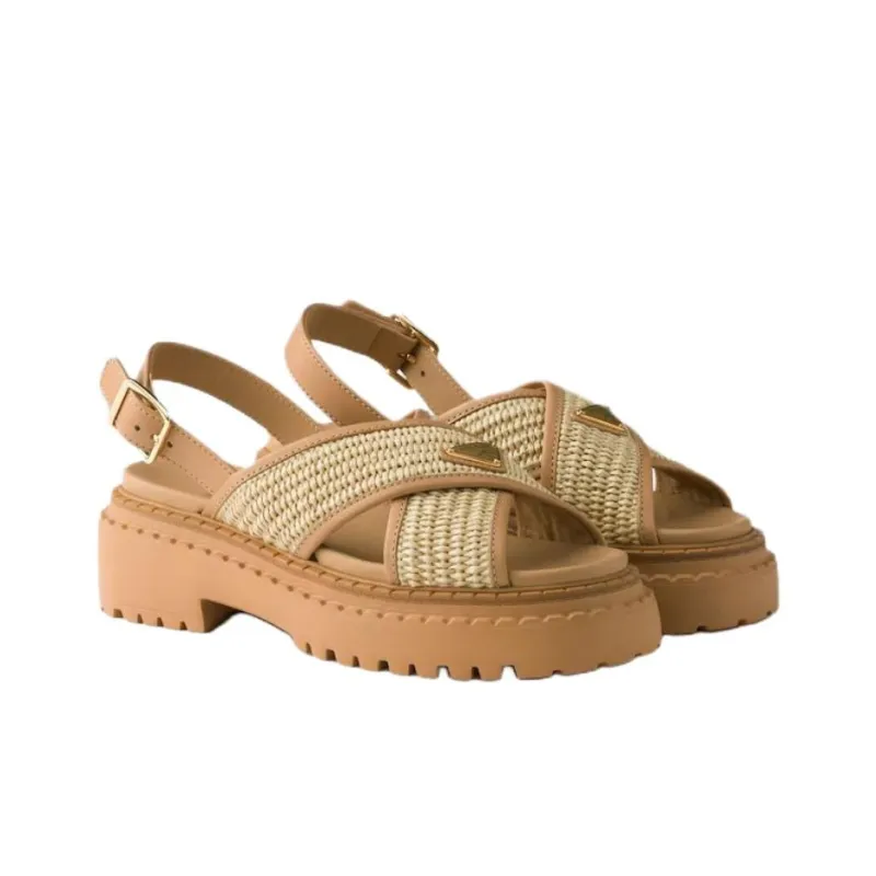 PRADA One Strap Sandals 5.5cm Women's Beige-2