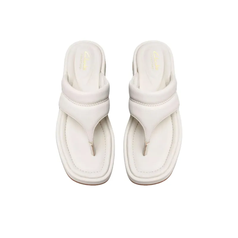 Clarks Rubber Sole Abrasion Resistant Flip Flops Women's Ecru-3